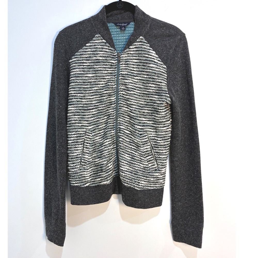 Lucky Brand Bomber Prep Knit Zip Up Cardigan Gray Multi Normcore Small